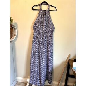 Jessica Simpson Maxi Dress Multicolor Floral Print Halter Sleeveless Size L